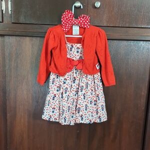 Red Cardigan and Floral Dress Set